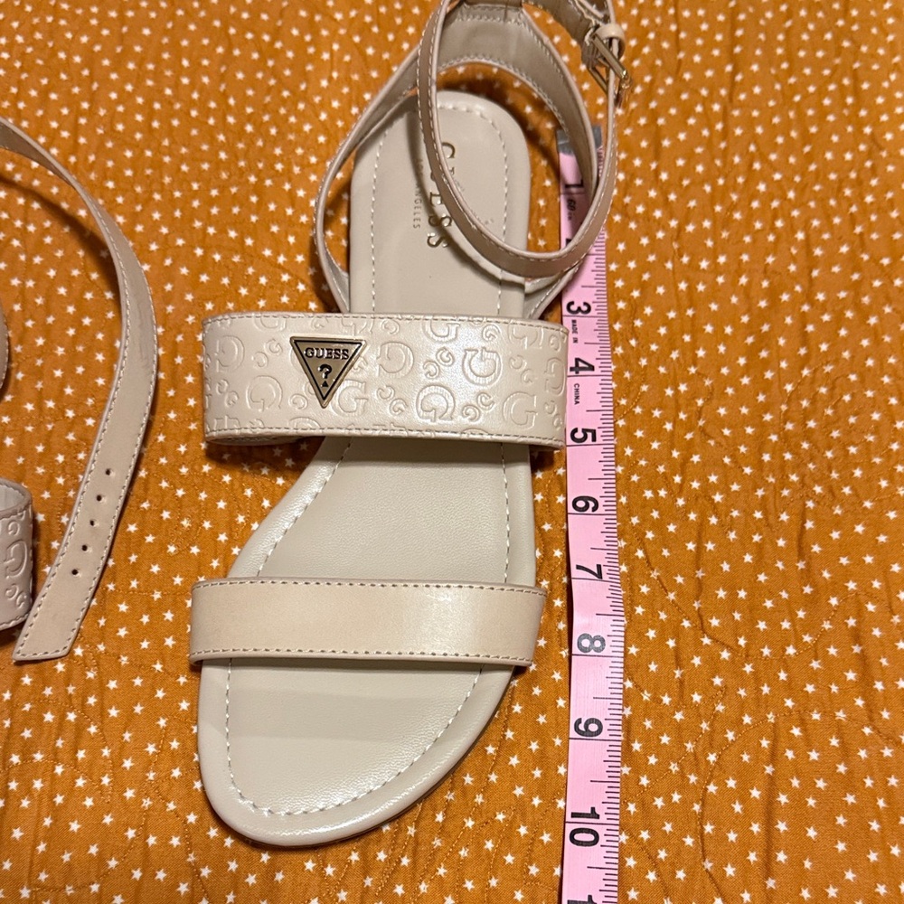 Guess Beige/Tan Logo Strap Ankle Strap Sandals - Picture 5 of 7